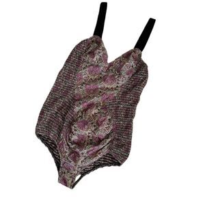 Malia Mills Maternity Paisley Pattern Purple Burgundy Cotton Swimsuit S Small